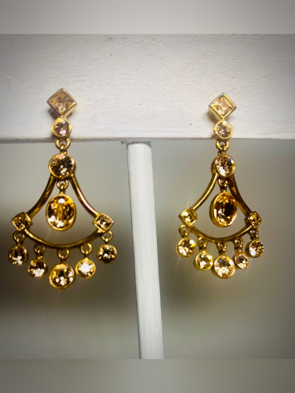 Vintage Signed GIVENCHY Champagne & Amber Swarovski Crystal Fan Drop Earrings - Picture 5 of 8